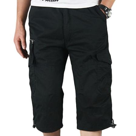 Män Plain 3/4 Längd Cargo Pants Combat Multi Pockets Black M zdq