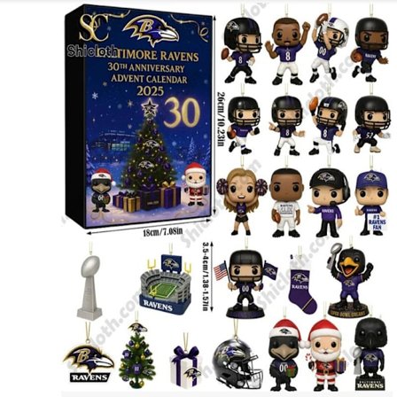 2025 Baltimore Ravens 30-års jubilæum Julekalender Juletræsdekoration Vedhæng