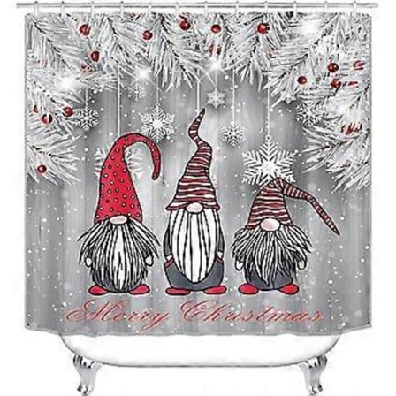 Badrumsjultomte Duschdraperi, Vit Jul Duschdraperi Vintersemester, God Jul Tomte Badrumsdekor (Vit)