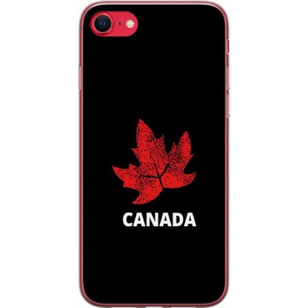 Yhteensopiva Puhelinkuori Apple Apple iPhone 8 Graafinen vaahteralogo punaisella mustaa taustaa vasten, jossa on selkeä Kanada-viittaus ja minimalist