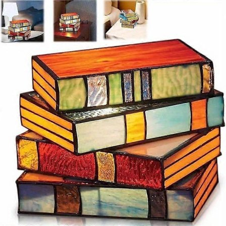 Bedroom Living Room Stained Glass Stacked Books Lamp Resin Desk Lamp Room Decoration