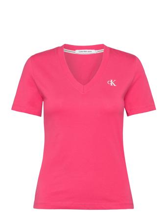 Micro Monologo Slim V-Neck Tee T-shirts & Tops Short-sleeved Rosa Calvin Klein Jeans*Betinget Tilbud