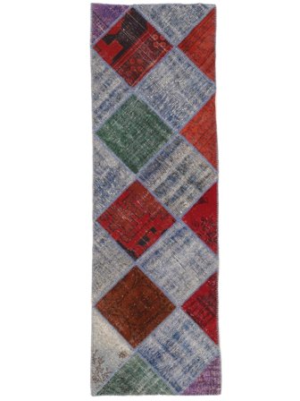 Hand Knotted Patchwork Rug 85X257 Vintage Wool Dark Grey/Dark Red Small