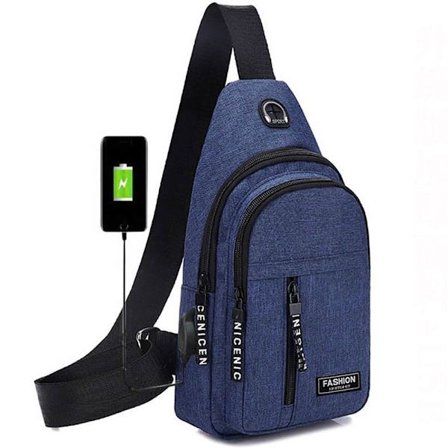 1 Stk Brysttaske Messenger Bag BLÅ-USB BLÅ-USB