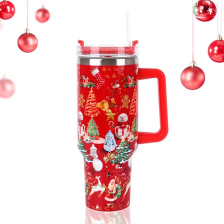 Joulumatkamuki 1200 ml pillillä, ruostumattomasta teräksestä valmistettu, kaksiseinäinen, tyhjiöeristetty kahvimuki, tiivis