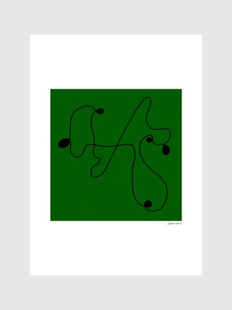 Poster med abstrakt svart illustration på grön bakgrund | Kunstary.com, 70x100 cm