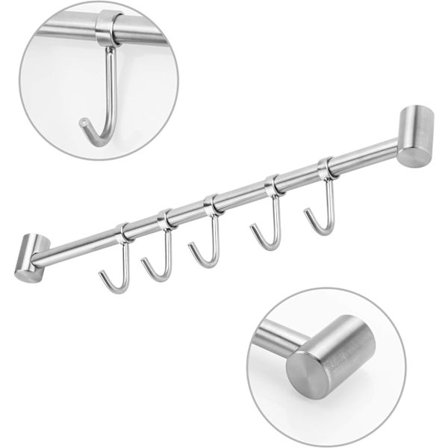 Rustfrit Stål Køkken Hængestang med 5 Kroge - Køkken Hængestang