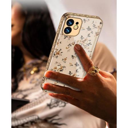 Iphone 12 Pro Lyxigt Glas-skal Mönster Guld Barock Fjäder Blomma Beige One Size