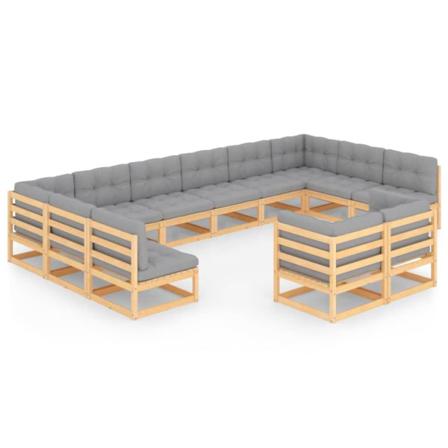 Vidaxl Loungegrupp Med Dynor 12 Delar Massiv Furu Grå