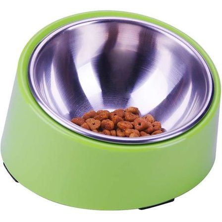 Skål för hundkatt, lutande skål halkfri modern elegant melaminstöd med avtagbar solid rostfri stålskål