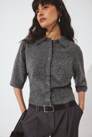 NA-KD Strickjacke mit Kragen - Cardigans - Grau - L (EU 42-44)