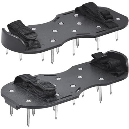 Plenluftingssandaler med 8 forlengede justerbare stropper og 26 pigger. Universell størrelse plenluftingssandaler for hageplener (svart)