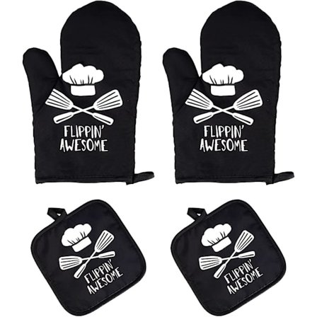 Ovn Handsker og Grydelapper, 2 Sæt Ovn Handsker Varmebestandige, Bomuld Ovn Handske Gave