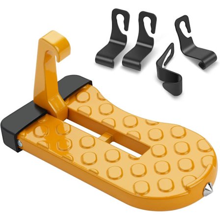 Auton oven askelma, U-muotoinen ajoneuvon koukku poljin turvavasaralla ja 4 kpl auton säilytyskoukkua, askelma auton katolle pääsyyn (oranssi)