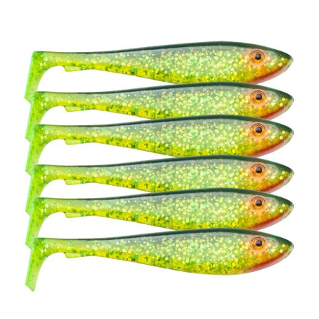 SvartZonker McRubber Shad 9cm (6-pack) - C19 Black n' Chartreuse