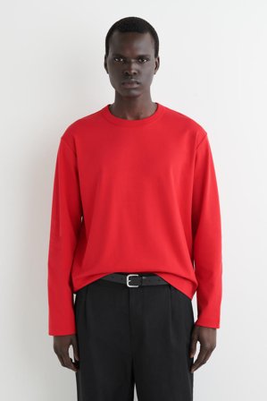 COS Men's Relaxed Jersey Interlock Long Sleeve T-Shirt in Red