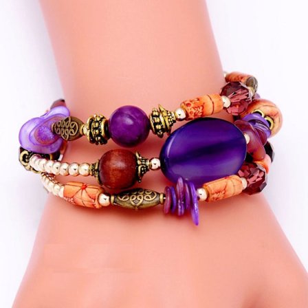 Armbånd Vintage Skaller Agat Perler Stene Krystal