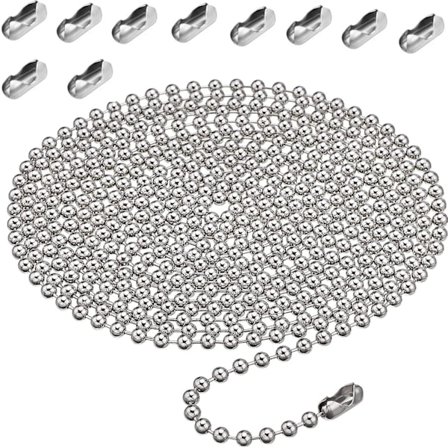 3 meter persiennekjede, 4,5 mm rullgardinkjede med kulekjede, forlengelse, sølvfarget kulekjede med 10 rullgardinkjedekoblinger