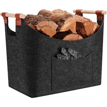 Vedkurv Filtkurv 5 mm Ekstra tykk filt og forsterket håndtak Sammenleggbar vedkurv Filtpose som oppbevaringskurv for shopping, tre, ny 1 stk