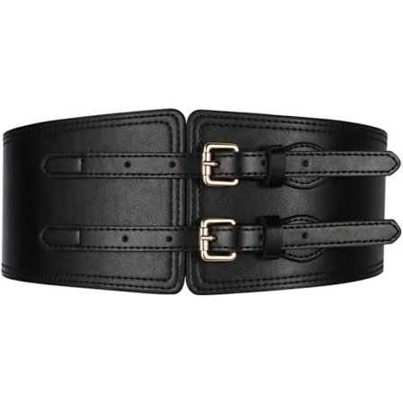 Elastisk damebelte i brunt og svart med løs midje og stramt elastisk snøring