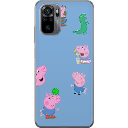 Kompatibel Mobilcover til Xiaomi Redmi Note 10 Peppa Pig ansigtsmønster på lyseblå baggrund, gentaget legende børne motiv med Greta Gris