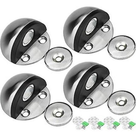 Dørstopper i rustfrit stål, magnetisk dørstopper, selvklæbende dørstopper med monteringsskruer og 3M lim til at beskytte dør og væg