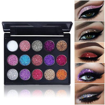15 Colors Glitter Shimmery Sparkle Glittery Eyeshadow Makeup Palette Pallet Glitter For Girls,pink Silver Red Rose Green Sparkling Sparkly Glitter Gel