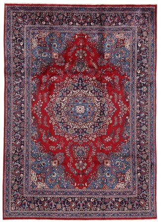 Orientalisk Mashad Matta 246X344 Mörkröd/Svart Ull, Persien