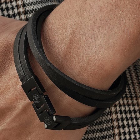 Dark & Black Roy Double-Wrap Leather Bracelet for Men - Leather bracelets