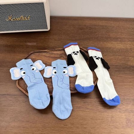 2-pak Søde Sjove 3D Tegnefilms Elefant/Hvalp Midt-læg Sokker, Moderne Kreative Gulvsokker til Mænd og Kvinder Unisex Par Gave