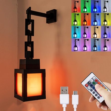 KZQ-Minecraft Lanterne Natlampe - 16 Farve LED, Genopladelig & Fjernbetjening