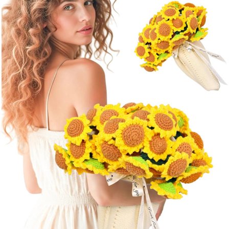 31 tums solrosgåvor för kvinnor Krya på dig - Virkade blommor Bukettfilt, Läraruppskattningsgåvor till mamma syster