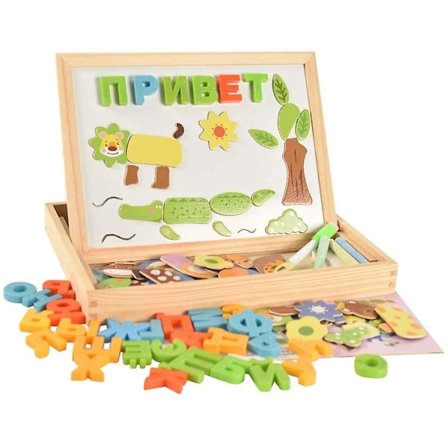 Magnetisk dyrepuslespill med russisk alfabet - Multifunksjonell tegnebrett i tre - Lærings- og pedagogiske leker for barn fra 3 år og oppover