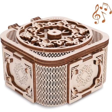 3D-träpussel Skattkistor med musik Mekaniska modellbyggsatser Leksaker