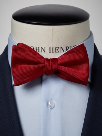 John Henric Men's Dark Red Bow Tie Plain Size Self-tied