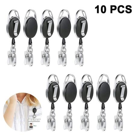 Musta Heavy Duty sisäänvedettävä rintamerkkipidikkeen kela vyöklipsillä avainrenkaalla 10pcs