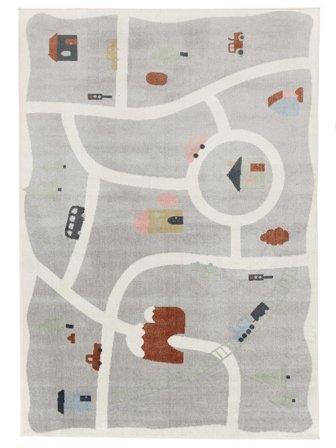 Playful Road Motif Washable Kids Rug Small Road Map - Light Grey/Multicolor 140X200