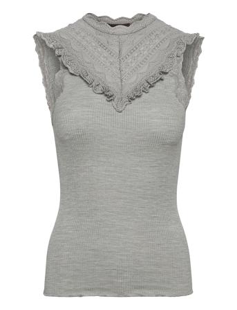 Silk Top Regular W/Wide Lace Top Ærmeløs Top Grå Rosemunde