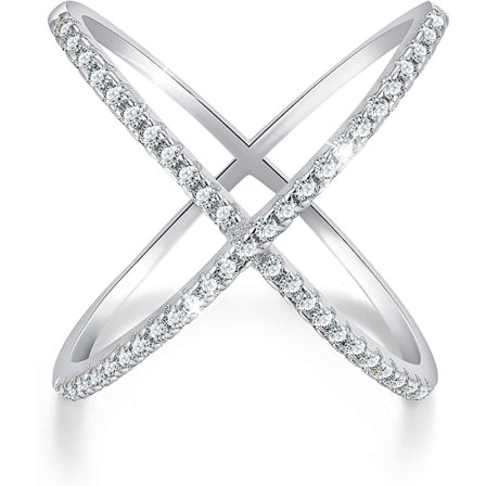18k guldplätering 925 Sterling Silver Ring Cubic Zirconia X Ringar Simulerade Diamond Cz Criss Cross Ringar för kvinnor och flickor