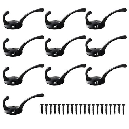 10 st Klädkrokar Tunga Dörr Rustik Verktyg Dubbel Gaffel Badrum Väggmonterad(Svart)