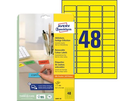AVERY Etikett gul 45,7x21,2mm 960/fp - Lyreco - Emballage och lagerutrustning - Etiketter och godsmärkning - Märk- och färgsignalsetiketter