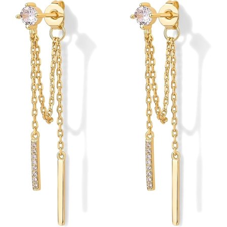 Guldpläterade Hängande Kedjeörhängen för Kvinnor | Hängande Kedjestift | Kubisk Zirkonia Boll Trädningsörhängen