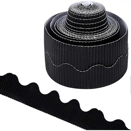 15M/Ruller Bølgepapp Kantdekorasjoner for Skoleklasseromsdekorasjoner, Svarte Kantruller for Utstillinger Kantruller Bølgepapp Bakgrunnspapir for Vegg