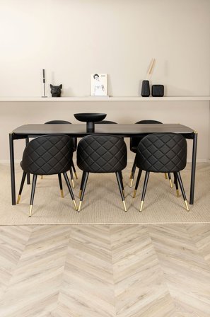 Venture Home - Ruokailuryhmä Pelle ja ruokapöydän tuolit Velvet, 6 kpl - Musta - Ruokailuryhmät - - Homeroom