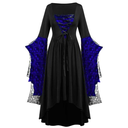 Vuxen Punk Gothic Witch Carnival Cosplay Dräkt Häxa Vampyr Festklänning Halloween -a Dark Blue S