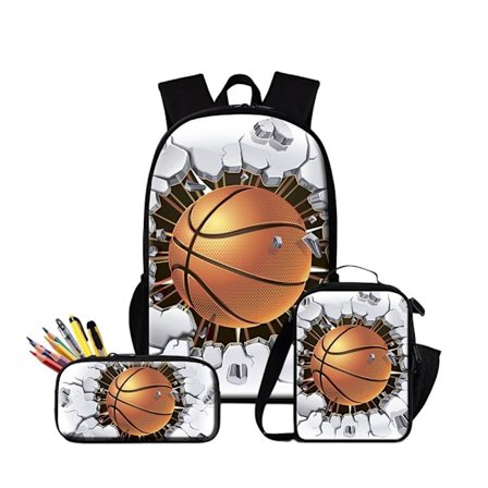 Basketball Rygsæk med Madkasse Drenge Skoletaske 3 stk Sæt