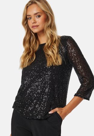 VILA Sparkling 3/4 O-Neck Top Black Klær