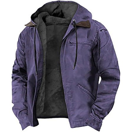 KZQ - Herre Casual Hættebomuldsjakke med Fleecejakke Lilla; Lilla;