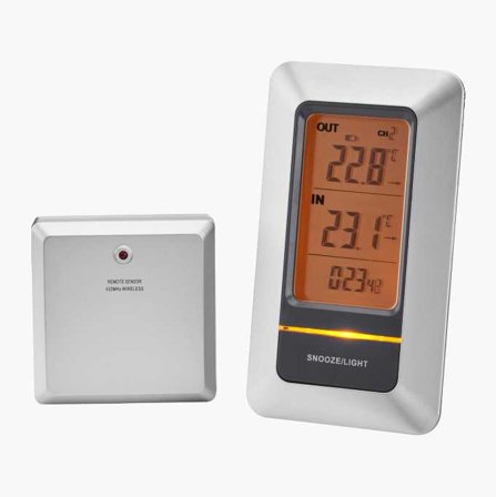 Biltema - Trådløst Termometer med Innebygd Klokke og Alarmfunksjon - Måler i °C og °F, Tydelig LCD-display, Praktisk Minnefunksjon