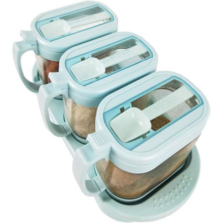 (Blå färg) 3-pack med bricka Transparent glas kryddburk